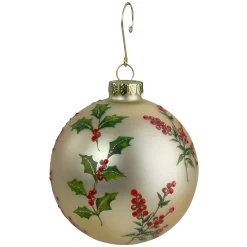 Northlight Glass Balls>Gold Holly Berry Glass Ball Christmas Ornament 4" (100Mm)