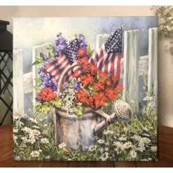 Glow Decor Green And Red Patriotic Garden Pizazz Print Framed Wall Decor 10