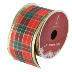 Ribbon*Northlight Green And Red Plaid Wired Christmas Craft Ribbon 2.5" X 10 Yards