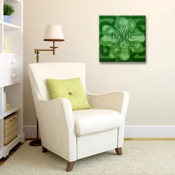 Crafted Creations Green Home Blessing St. Patrick's Day Square Cotton Wall Art Decor 12" X 12"
