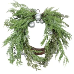 Traditional Pine Wreaths*Select Artificials Iced Cedar Ornaments And Bells Artificial Christmas Wreath - 24-Inch, Unlit