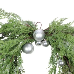 Traditional Pine Wreaths*Select Artificials Iced Cedar Ornaments And Bells Artificial Christmas Wreath - 24-Inch, Unlit
