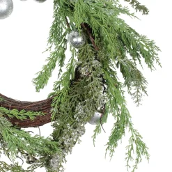 Traditional Pine Wreaths*Select Artificials Iced Cedar Ornaments And Bells Artificial Christmas Wreath - 24-Inch, Unlit