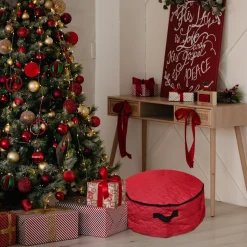 Wreath Accessories*Northlight 2-In-1 Quilted Red Zip Up Christmas Garland And Wreath Storage Bag 36
