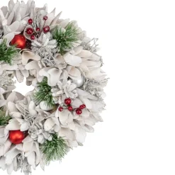 Specialty Wreaths*Northlight 14In White Wooden Flower And Pinecone Christmas Wreath
