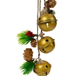 Wall & Door Decorations*Northlight 15-Inch Pine And Gold Jingle Bell Christmas Door Hanger With Plaid Bow