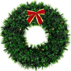 Pre-Lit Wreaths*Northlight 17-Inch Pre-Lit Green Tinsel Artificial Christmas Wreath With Bow - Clear Led Lights