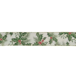Ribbon*Northlight Ivory And Green Holly Leaves Christmas Wired Craft Ribbon 2.5" X 16 Yards