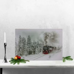 Wall & Door Decorations*Northlight Large Fiber Optic And Led Lighted Winter Woods With Train Canvas Wall Art 23.5" X 15.5"