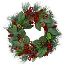 Berry Wreaths*Northlight Leaves, Berry And Pine Needle Artificial Christmas Wreath - 24-Inch, Unlit