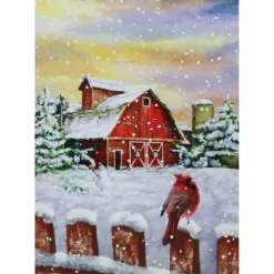 Wall & Door Decorations*Northlight Led Back Lit Snowy Sunset Barn Scene Christmas Wall Art 15.75" X 12"
