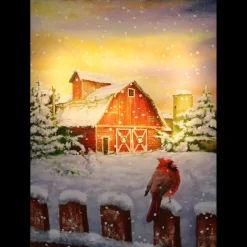 Wall & Door Decorations*Northlight Led Back Lit Snowy Sunset Barn Scene Christmas Wall Art 15.75