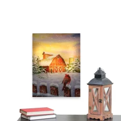 Wall & Door Decorations*Northlight Led Back Lit Snowy Sunset Barn Scene Christmas Wall Art 15.75