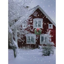 Wall & Door Decorations*Northlight Led Fiber Optic Lighted Red Snowy Barn House Christmas Wall Art 15.75" X 12"