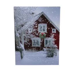 Wall & Door Decorations*Northlight Led Fiber Optic Lighted Red Snowy Barn House Christmas Wall Art 15.75" X 12"