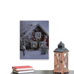 Wall & Door Decorations*Northlight Led Fiber Optic Lighted Red Snowy Barn House Christmas Wall Art 15.75
