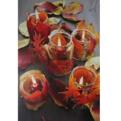 Northlight Led Lighted Autumn Leaves And Flickering Candles Canvas Wall Art 23.5" X 15.75"
