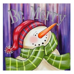 Signs & Plaques*Northlight Led Lighted "Be Merry" Smiling Snowman Christmas Canvas Wall Art 11.75" X 11.75"