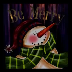 Signs & Plaques*Northlight Led Lighted "Be Merry" Smiling Snowman Christmas Canvas Wall Art 11.75" X 11.75"