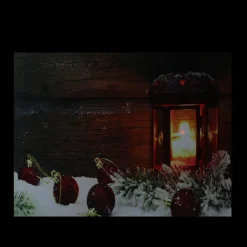 Signs & Plaques*Northlight Led Lighted Candle Lantern In The Wintry Outdoors Christmas Canvas Wall Art 12" X 15.75"