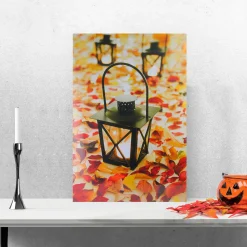 Northlight Led Lighted Fall Foliage And Lanterns Canvas Wall Art 23.5" X 15.5"