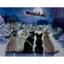 Wall & Door Decorations*Northlight Led Lighted Fiber Optic Dogs And Santa's Sleigh Christmas Wall Art 12" X 15.75"