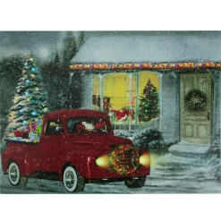 Wall & Door Decorations*Northlight Led Lighted Fiber Optic Santa In Truck Christmas Canvas Wall Art 11.75" X 15.75"