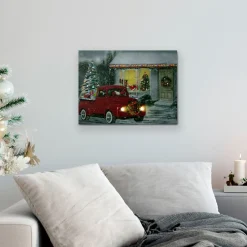 Wall & Door Decorations*Northlight Led Lighted Fiber Optic Santa In Truck Christmas Canvas Wall Art 11.75" X 15.75"