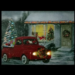 Wall & Door Decorations*Northlight Led Lighted Fiber Optic Santa In Truck Christmas Canvas Wall Art 11.75