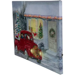 Wall & Door Decorations*Northlight Led Lighted Fiber Optic Santa In Truck Christmas Canvas Wall Art 11.75