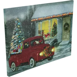 Wall & Door Decorations*Northlight Led Lighted Fiber Optic Santa In Truck Christmas Canvas Wall Art 11.75