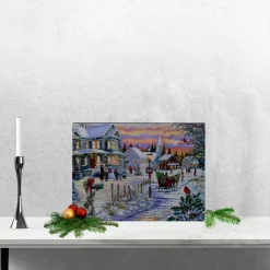 Signs & Plaques*Northlight Led Lighted Fiber Optic Snowy Christmas Village Canvas Wall Art 11.75" X 15.75"
