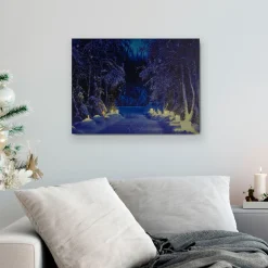 Wall & Door Decorations*Northlight Led Lighted Nighttime In The Woods Winter Scene Canvas Wall Art 15.75"