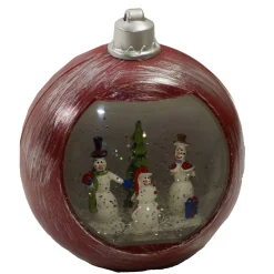 Hi-Line Gifts Snowmen>Led Lighted Red Musical Snowman Christmas Snow Ball Ornament 6.25"