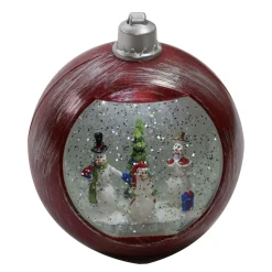 Hi-Line Gifts Snowmen>Led Lighted Red Musical Snowman Christmas Snow Ball Ornament 6.25"