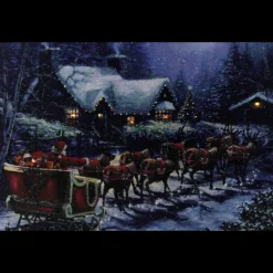 Wall & Door Decorations*Northlight Led Lighted Santa Claus In Sleigh Christmas Canvas Wall Art 15.75