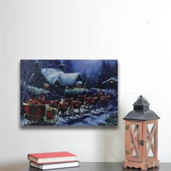 Wall & Door Decorations*Northlight Led Lighted Santa Claus In Sleigh Christmas Canvas Wall Art 15.75