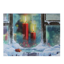 Signs & Plaques*Northlight Led Lighted Snowy Window Pane And Candles Christmas Canvas Wall Art 12" X 15.75"