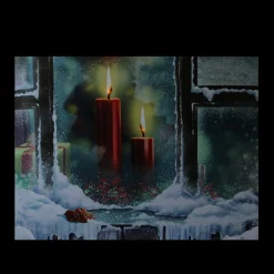 Signs & Plaques*Northlight Led Lighted Snowy Window Pane And Candles Christmas Canvas Wall Art 12" X 15.75"