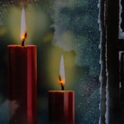 Signs & Plaques*Northlight Led Lighted Snowy Window Pane And Candles Christmas Canvas Wall Art 12