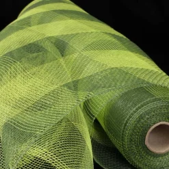The Ribbon People Light Green And Kahki Brown Checkered Pattern Decorating Mesh Craft Ribbon 21" X 40 Yards