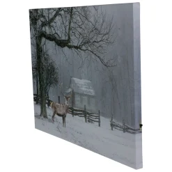 Wall & Door Decorations*Northlight Lighted Winter Cottage Forest Scene Christmas Canvas Wall Art 11.75" X 15.75"