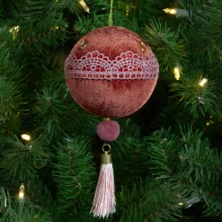Northlight Balls>Maroon And Pink Lace Shatterproof Christmas Ball Ornament 4" (100Mm)