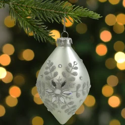 Northlight Finials>Matte Silver Glittery Snowflake Glass Christmas Finial Ornament 6"