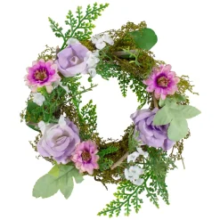 Specialty Wreaths*Northlight Mini Rose And Foliage Spring Wreath, Pink And Purple 8"