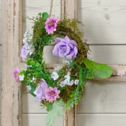 Specialty Wreaths*Northlight Mini Rose And Foliage Spring Wreath, Pink And Purple 8"