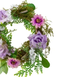 Specialty Wreaths*Northlight Mini Rose And Foliage Spring Wreath, Pink And Purple 8