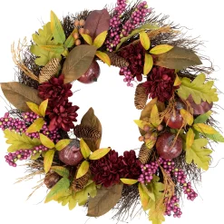 Northlight Mums And Pomegranates Artificial Fall Harvest Floral Wreath, 28-Inch