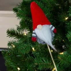 Northlight Fantasy & Sci Fi> 11.5" Santa Gnome With Hat And Striped Arms On A Stick Christmas Ornament - Gray/Red