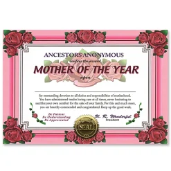 Beistle Pack Of 6 Beautiful "Mother Of The Year" Certificates 5" X 7"